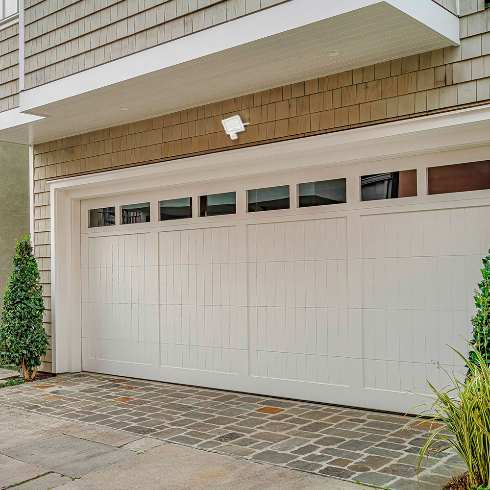 LED floodlight above the garage entrance